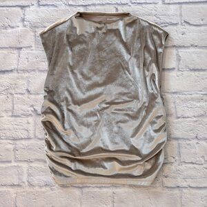 Abercrombie & Fitch Shimmery Velour Top Gold Sleeveless Ruched Shirt Size Large